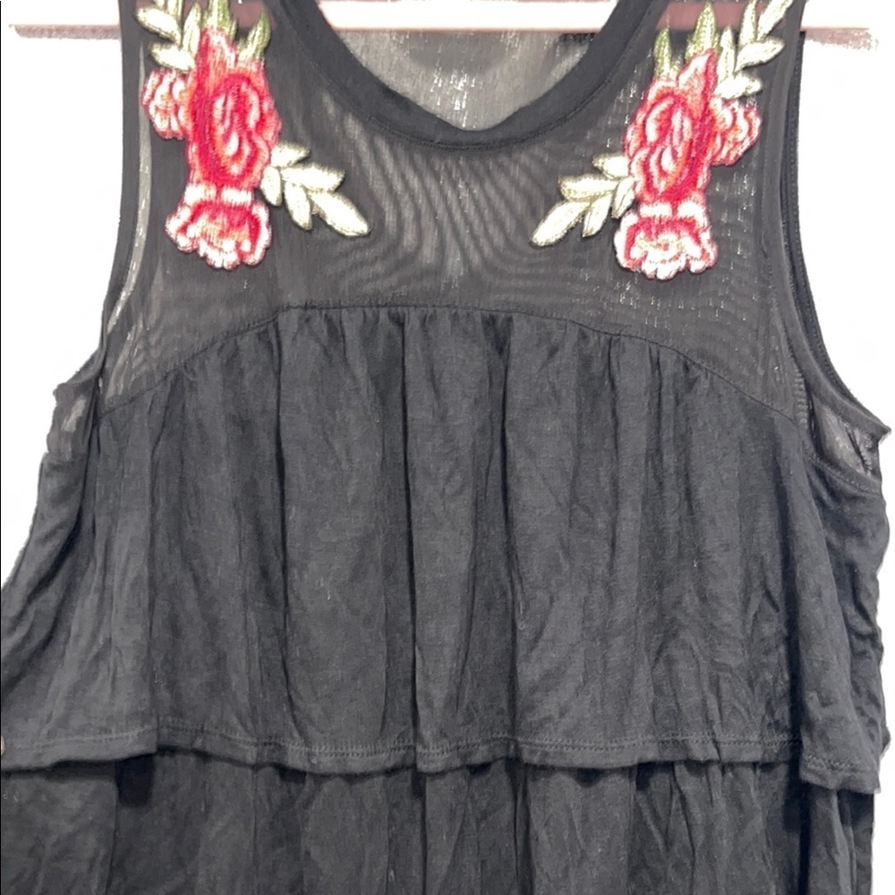 Black Sleeveless Top with Floral Embroidery - Picture 3 of 9